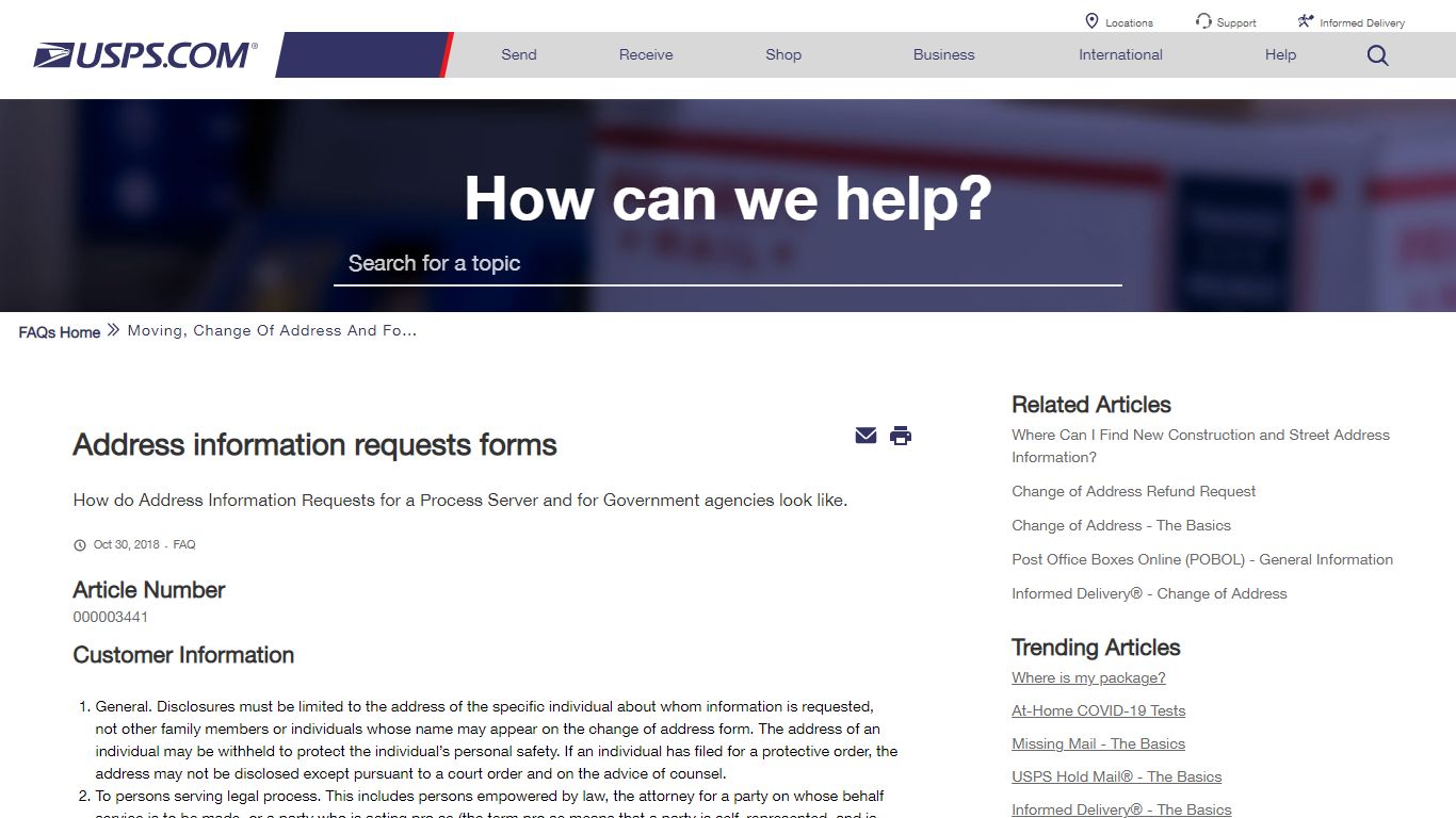 Address information requests forms - USPS
