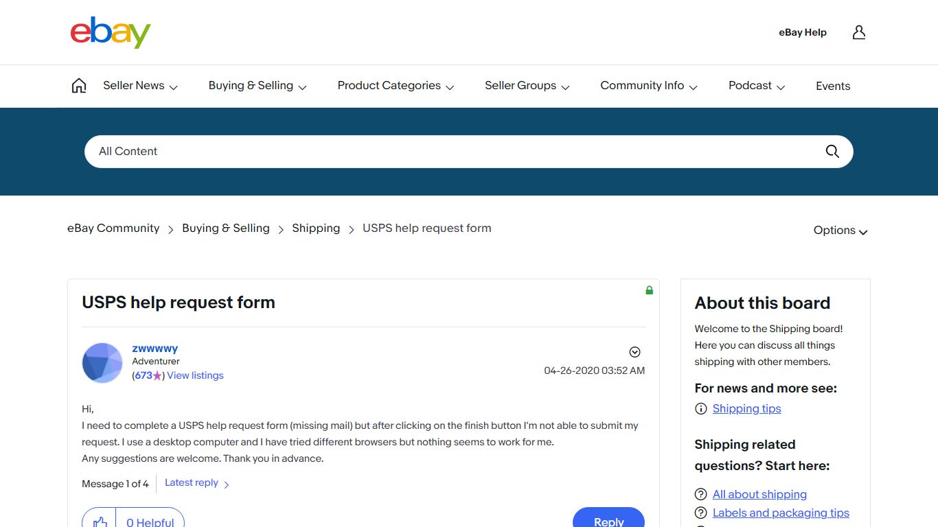 USPS help request form - The eBay Community
